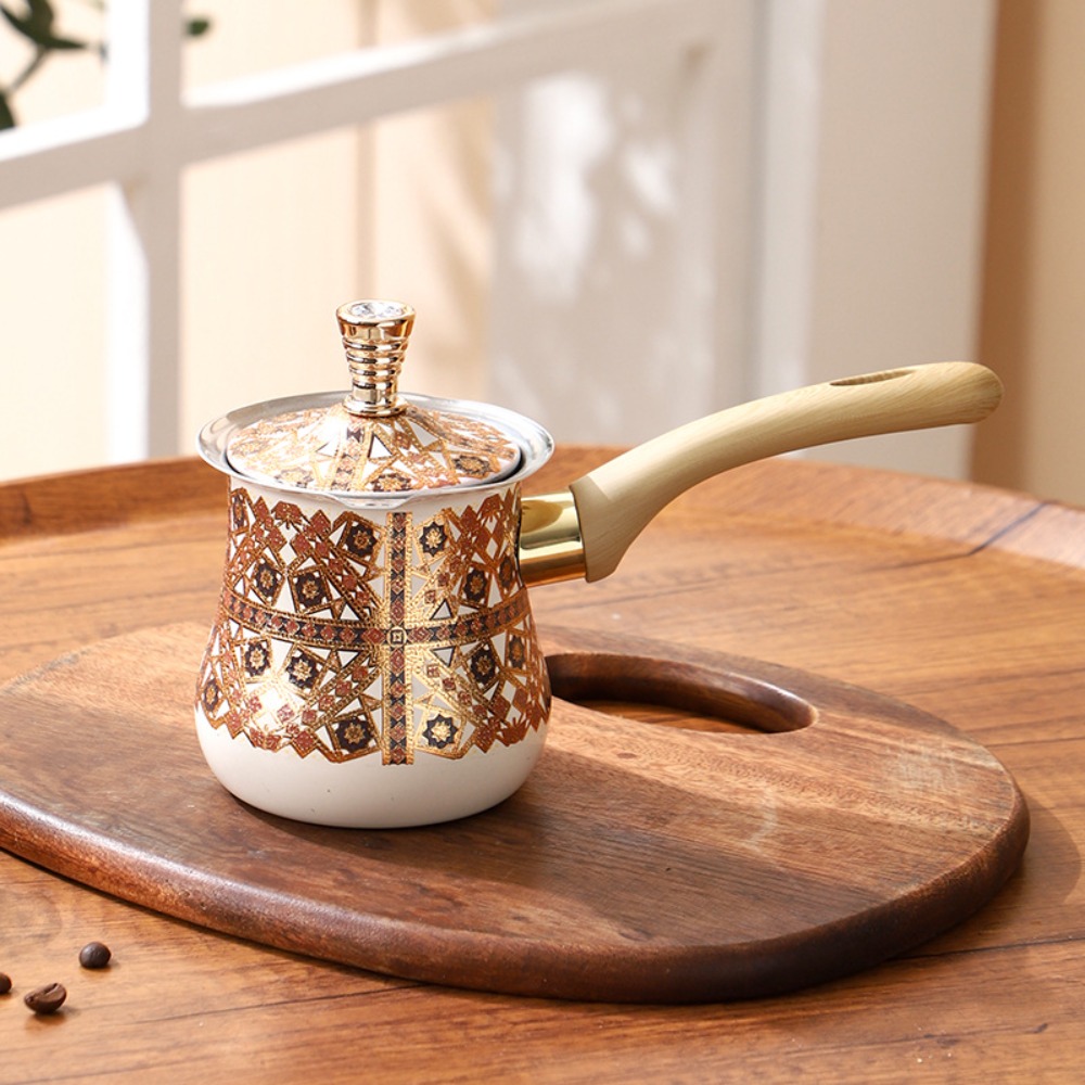 Cafetière turque 550 ml avec longue poignée en bois, style arabe, pot à faire fondre le beurre, en acier inoxydable, avec bec verseur en V, pot à lait et thé