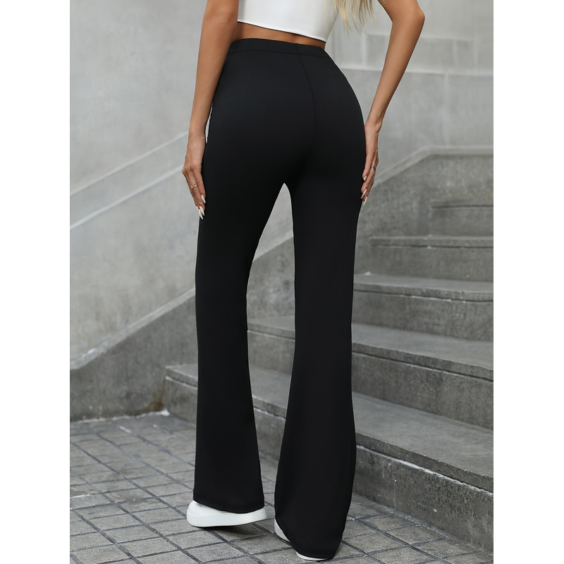 Pantalon évasé pour femmes, mode moderne, taille régulière, extensible, amincissant, noir, tenue décontractée pour le bureau, 2025