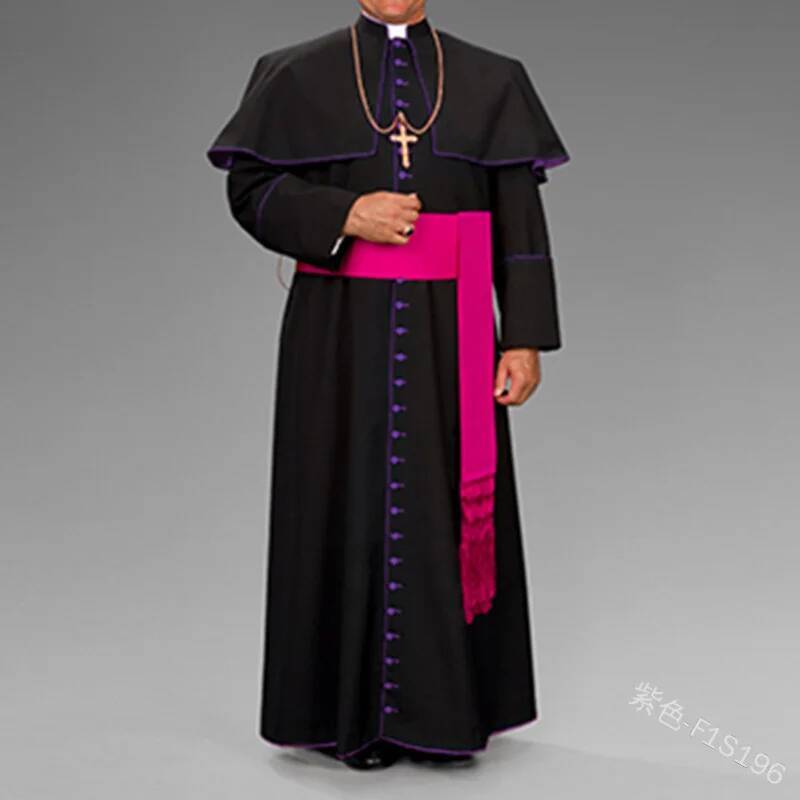 Cassette prêtre romain Robe noire ceinture clésiastique vestimentaires rituel médiéval Robe assistant noir prêtre Robe ceinture taille Cosplay
