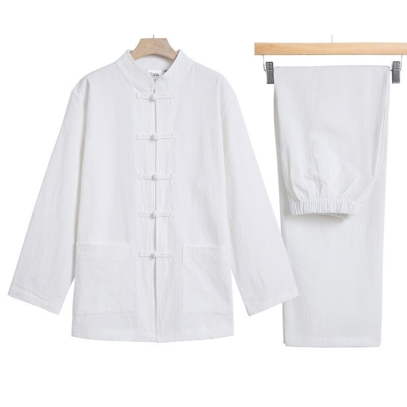 Nouvelle Collection Printemps-Automne : Veste Tang en Lin pour Homme, Manches Longues, Robe Longue Style Rétro Chinois, Vêtement Décontracté pour Homme