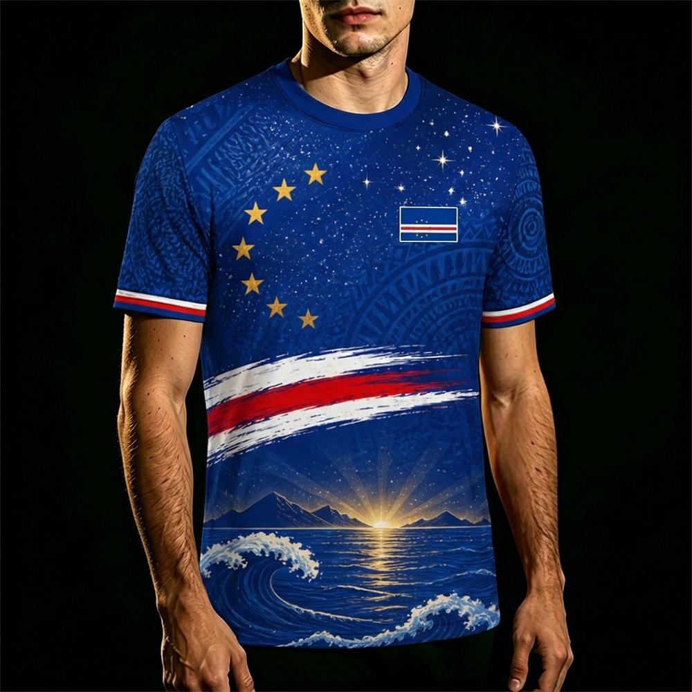 Maillot imprimé drapeau Cap-Vert 2026 Nouveau uniforme d'entraînement de football respirant à séchage rapide pour hommes et femmes, streetwear décontracté