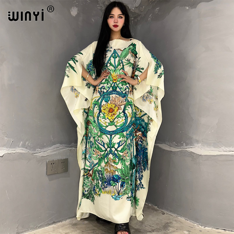 WINYI-Robe de plage imprimée de haute qualité pour femmes, vêtements africains élégants, tenue de soirée, robe musulmane