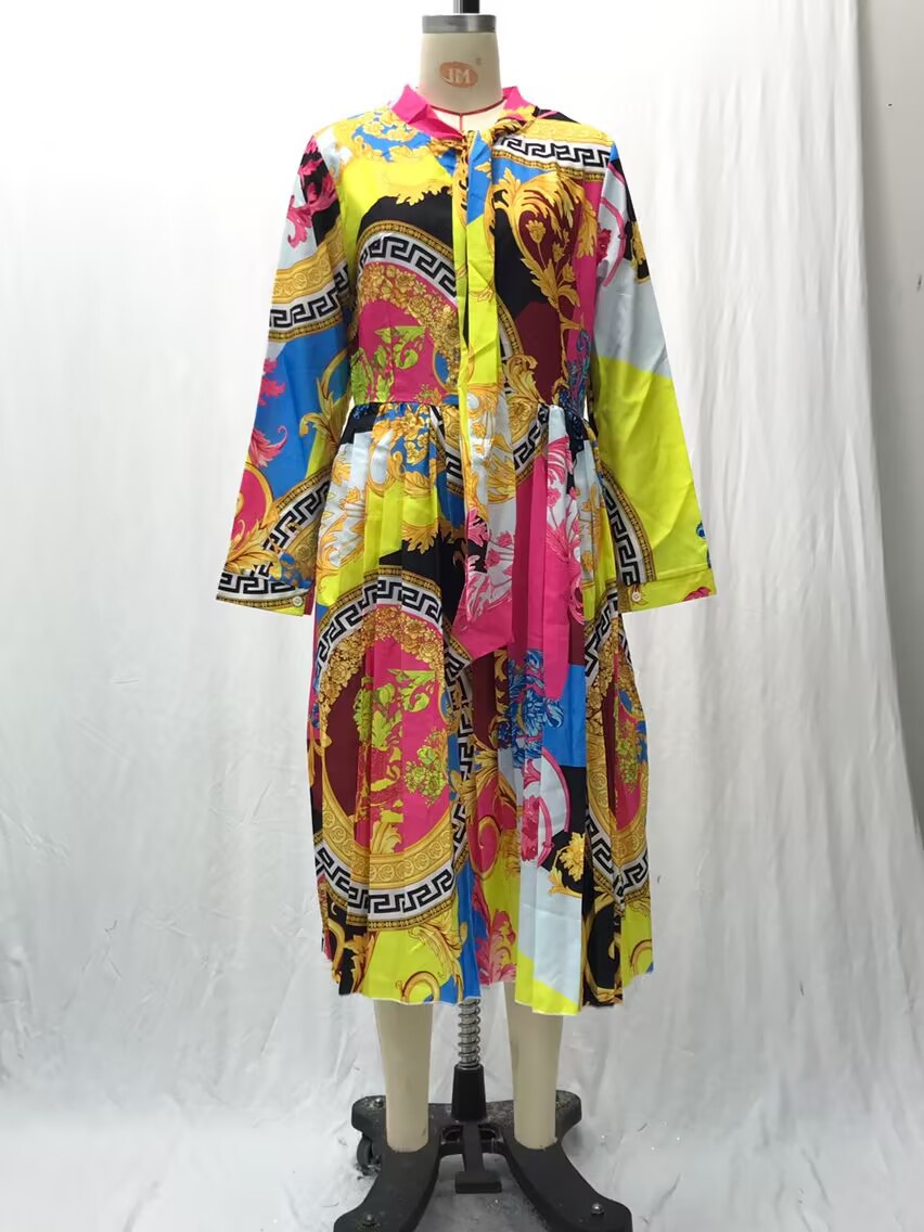 Robes pour femmes, collection printemps/été 2026, nouvelles robes longues plissées à manches trois-quarts avec imprimés artistiques, vêtements pour femmes, Vestidoes