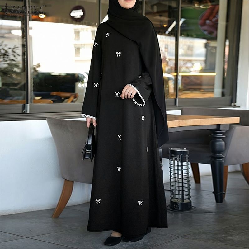 Robe longue ZANZEA musulmane modeste à imprimé nœud, col rond, manches longues, coupe ample, Abaya islamique, Hijabi, Robes de Ramadan pour femme