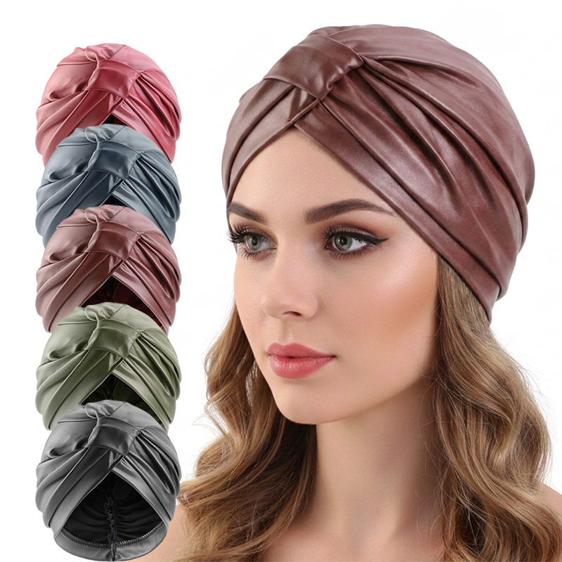 Foulard carré en cuir rétro de style ethnique pour femmes, chapeau hijab musulman, chapeau indien, bonnet africain à nœuds tendance
