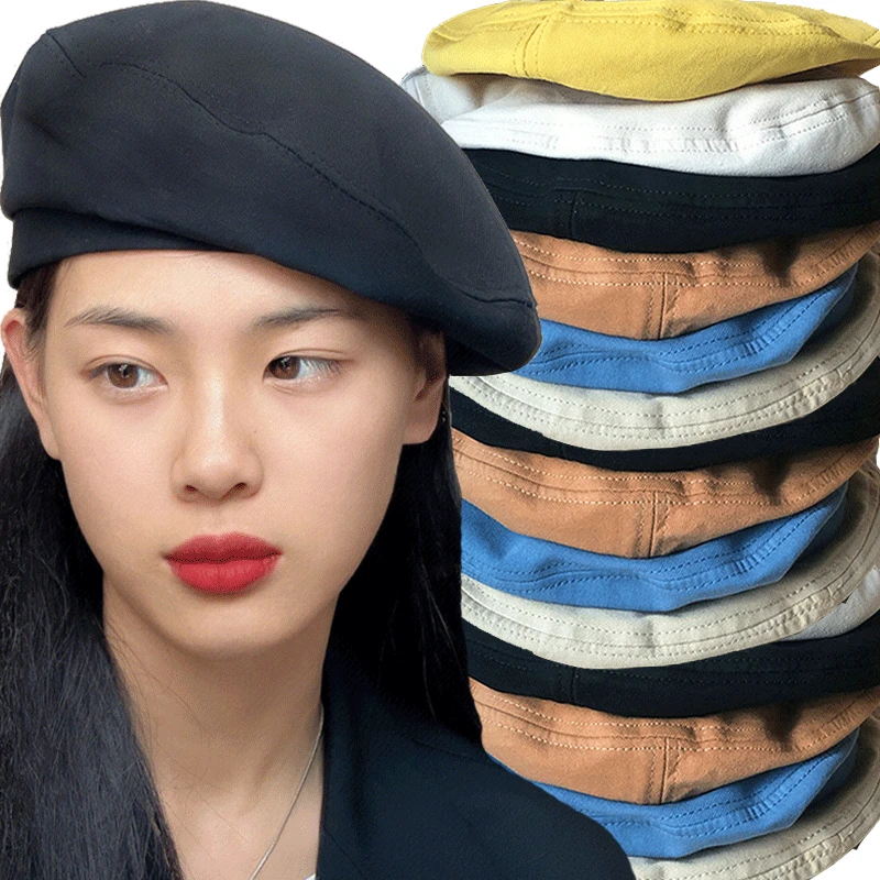 Casquette à visière octogonale en coton pour femme, bérets français vintage, chapeaux de peintre, béret militaire de rue, casquettes pour fille, automne et hiver