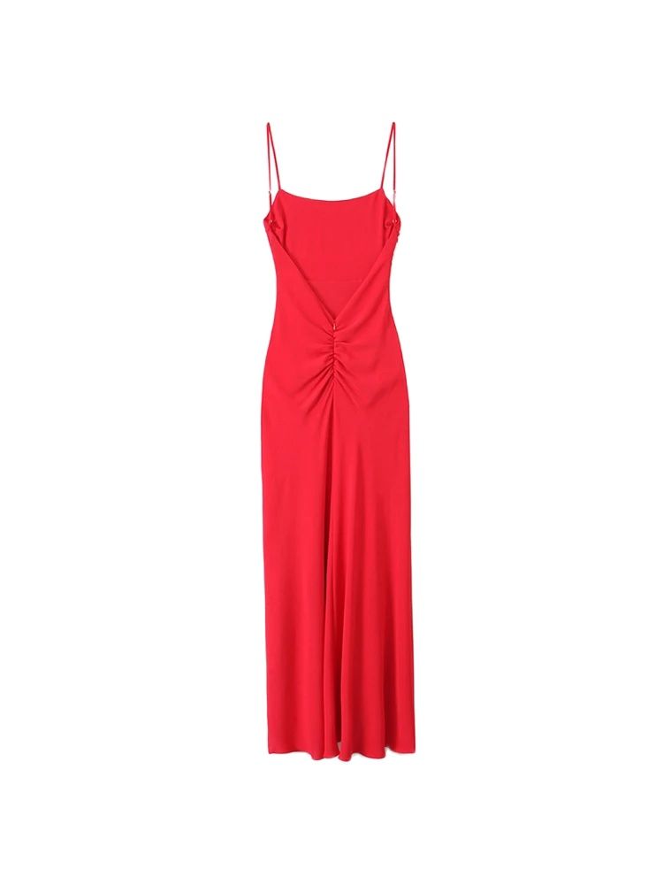 Robe mi-longue drapée pour femmes, col droit, bretelles fines, robes féminines dos nu, mode Chic