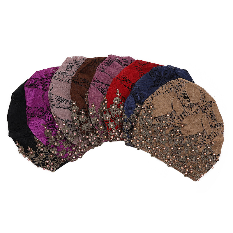 Casquette turban brodée de perles pour femmes, sous-écharpe musulmane