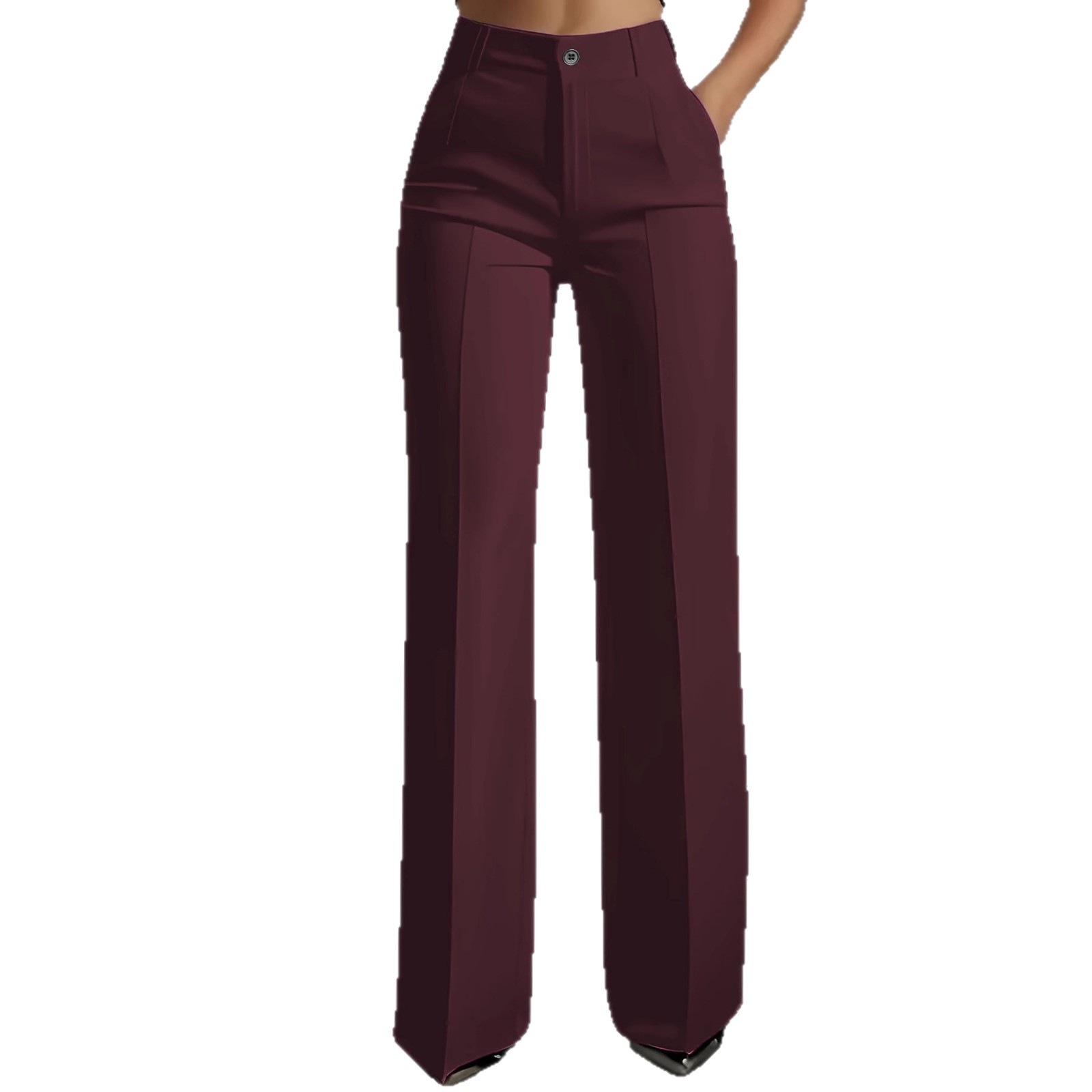 Pantalon femme 2026 décontracté, nouvelle collection, couleur unie, taille haute, boutonné, coupe droite, pantalon de costume simple pour femme
