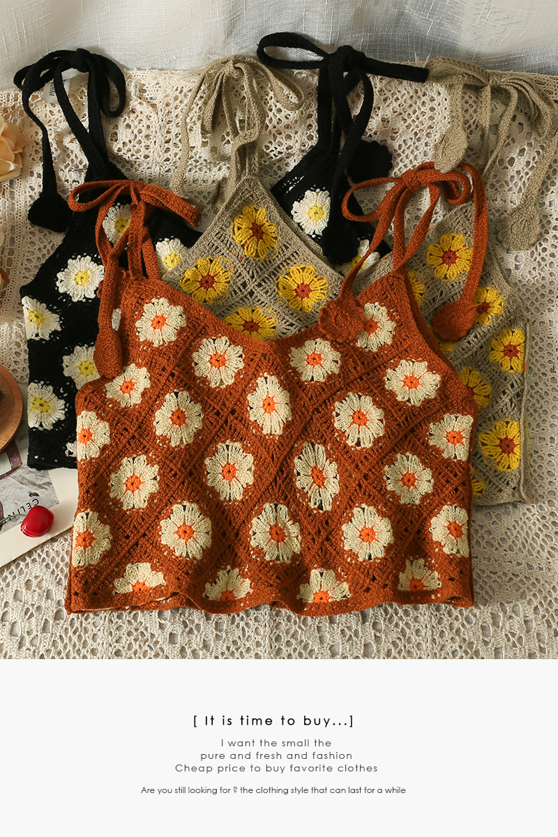 Haut court sans manches en Crochet pour femmes, broderie florale, à lacets, plage, douce, pour filles, débardeur de Style français, livraison directe