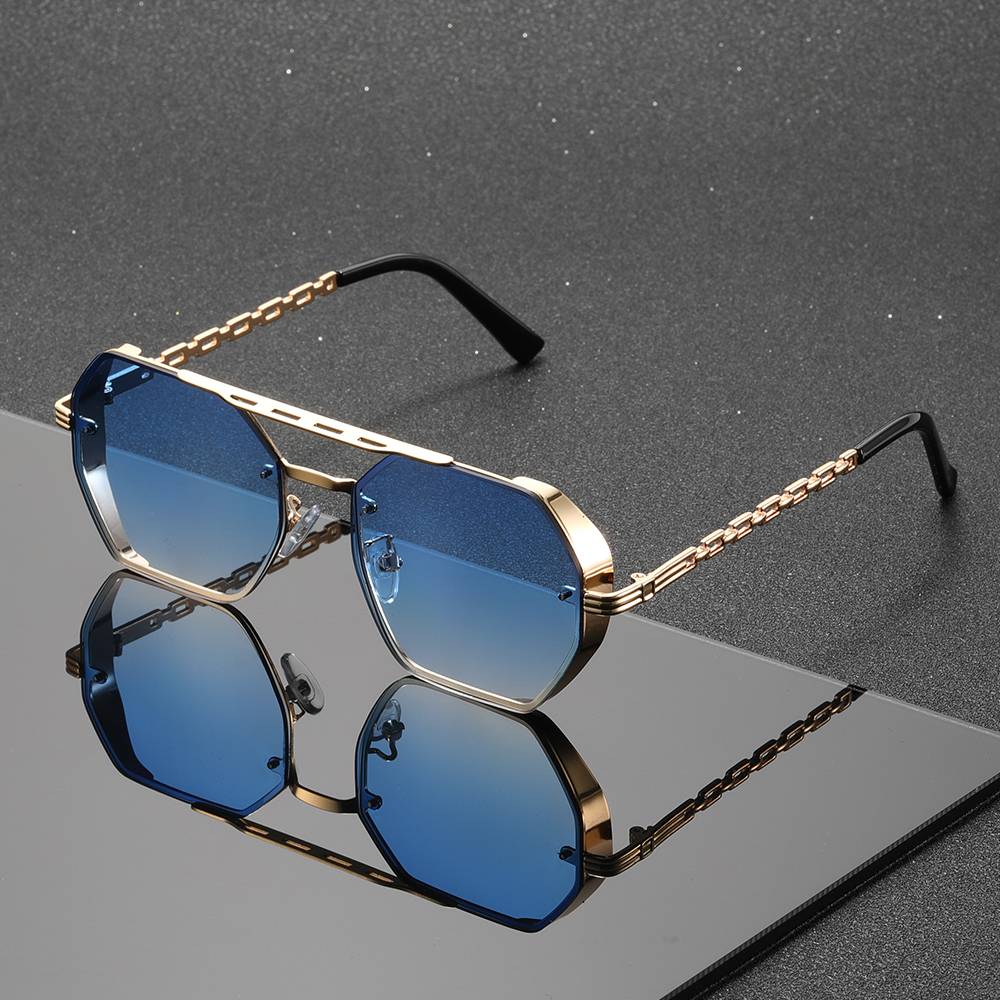 Lunettes de soleil dégradées polygonales, monture métallique, style hip-hop rétro neutre, durables et à la mode, 1 pièce