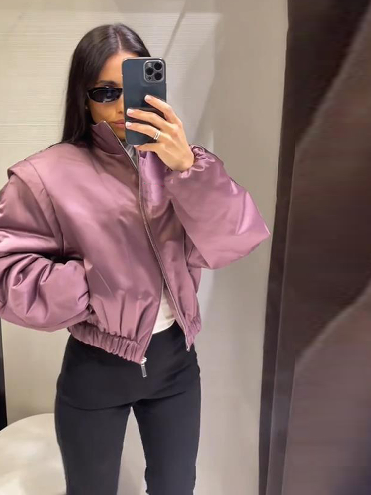 Nouvelle Veste Chic Oversize pour Femme avec Fermeture Éclair, Col Montant Uni, Ourlet Élastique – Idéale pour le Printemps et le Style Urbain
