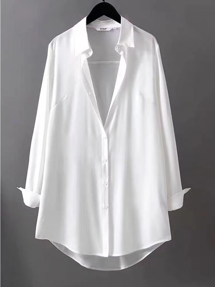 Shir ample et mince de style paresseux soyeux et lisse, haut léger français, tendance et polyvalent, chemise polyvalente décontractée pour femmes au printemps