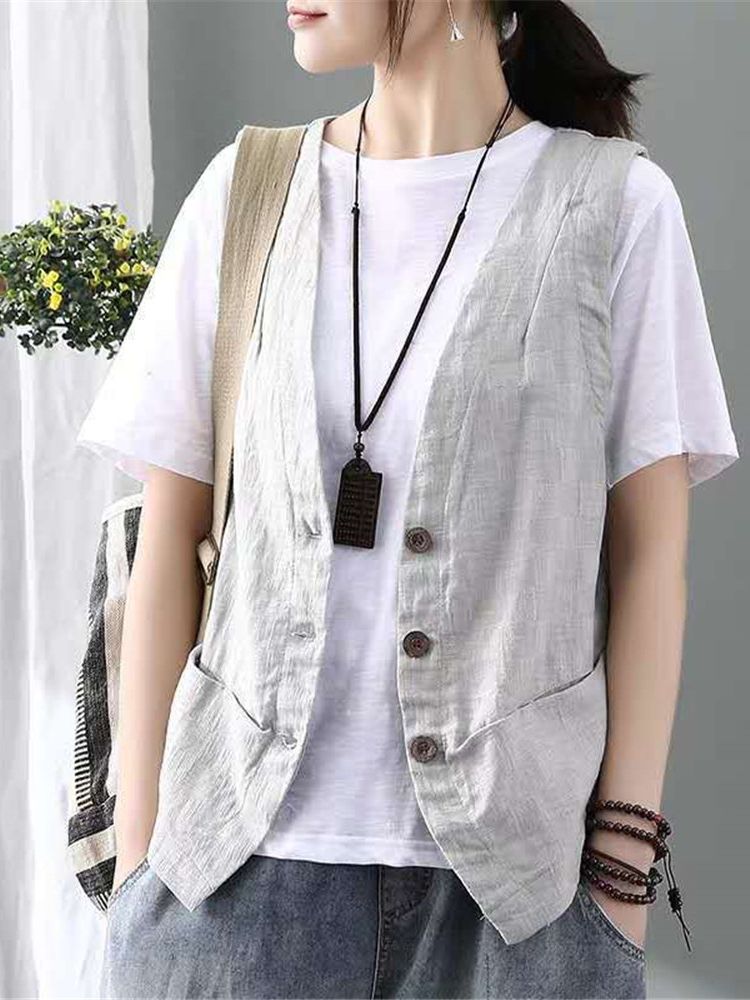 Gilet sans manches pour femmes, nouvelle mode, minimaliste, élégant, rétro, été, loisirs, simple boutonnage, vêtements d'extérieur pour dames