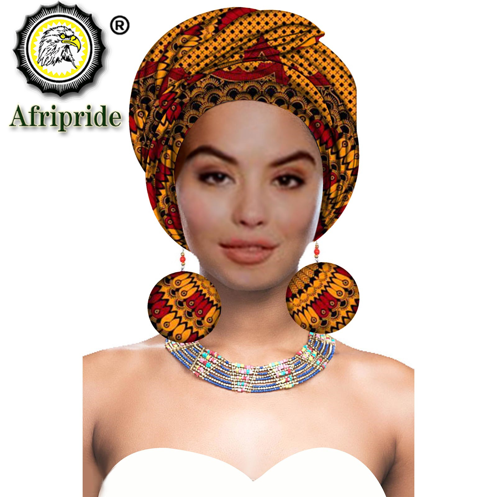Turbans africains bandeaux africains pour femme foulard africain couvre-chef nigérian avec boucle d'oreille assortie Dashiki Ankara cire S20H004