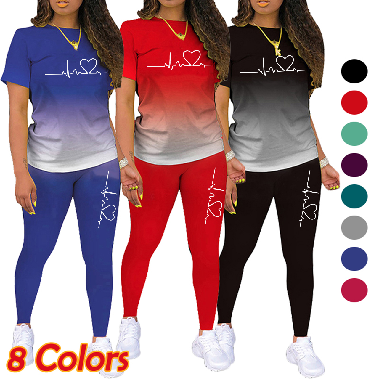 Été femmes mode imprimer vêtements T-shirt et pantalon costume été Sport porter décontracté coton Yoga gymnase dame vêtements costume