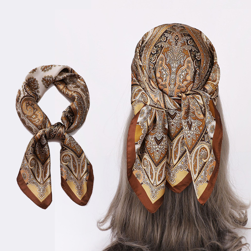Nouveau Paisley pied-de-poule imprimé carré écharpe couleur café mince lisse cou écharpe Style Vintage crème solaire foulard pour les femmes