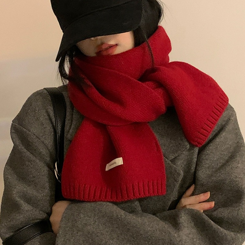 Écharpe rouge tricotée pour femmes et hommes, Simple, classique, couleur unie, pour Couple, nouveau silencieux en laine thermique doux et chaud, nouvelle collection hiver 2024