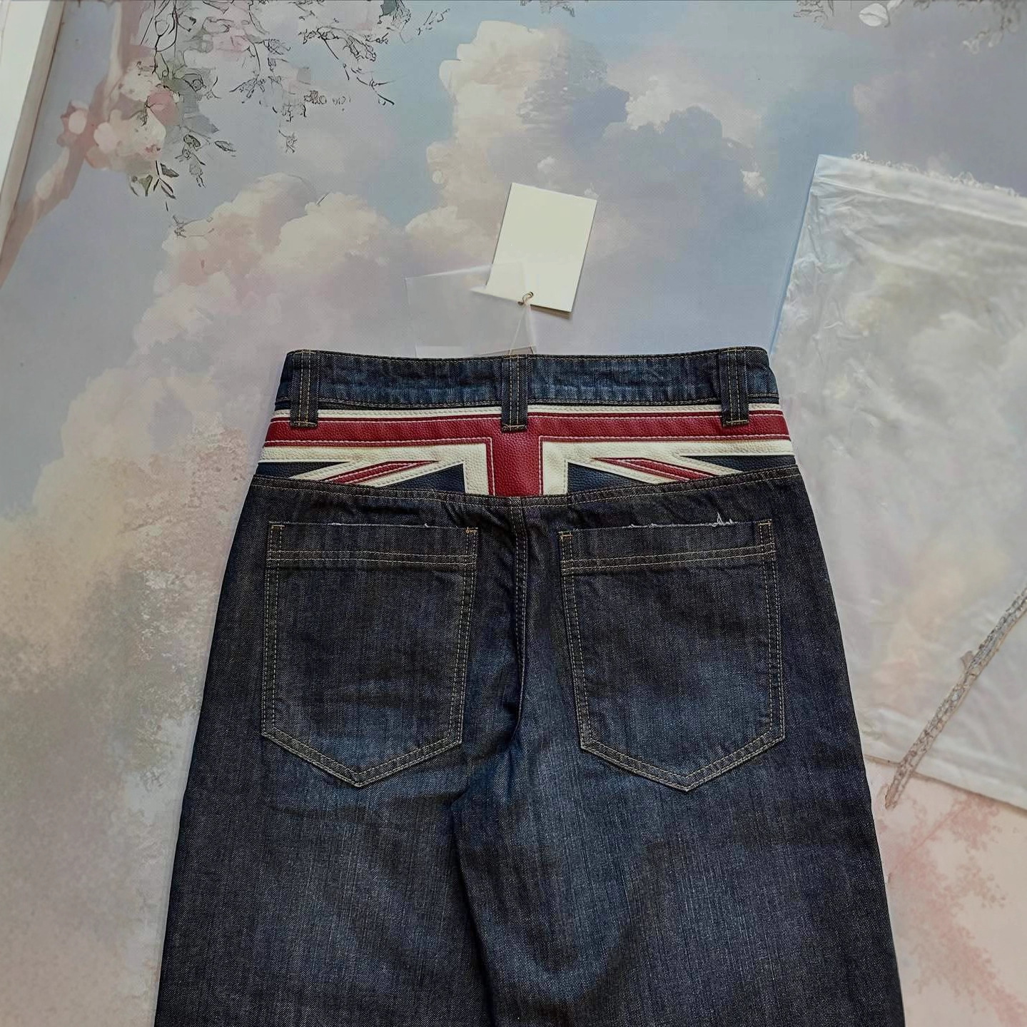 Jean baggy délavé taille haute pour hommes et femmes, motif Union Jack vintage, coupe large, style streetwear décontracté 2026