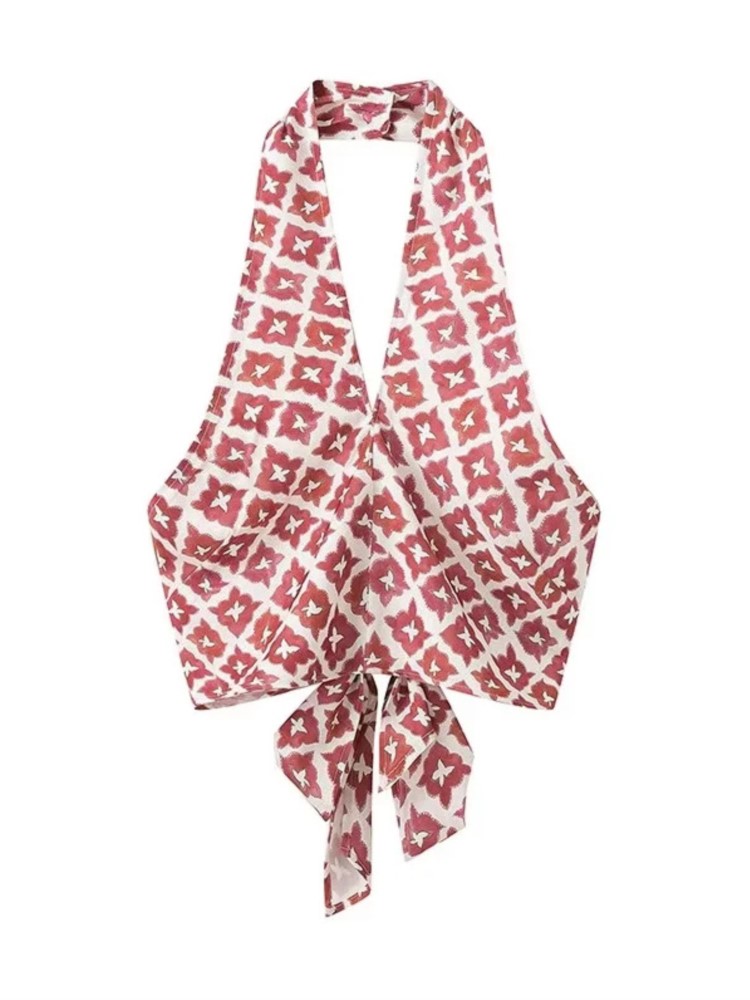 Ensemble jupe imprimée pour femmes, sans manches, col licou, haut une ligne, jupe 2 pièces, tenue de plage et de vacances, mode d'été