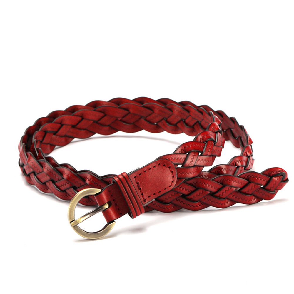 Ceinture en cuir pour femmes, avec boucle ronde dorée tressée, ceinture fine décontractée pour étudiantes, accessoires de vêtements pour dames