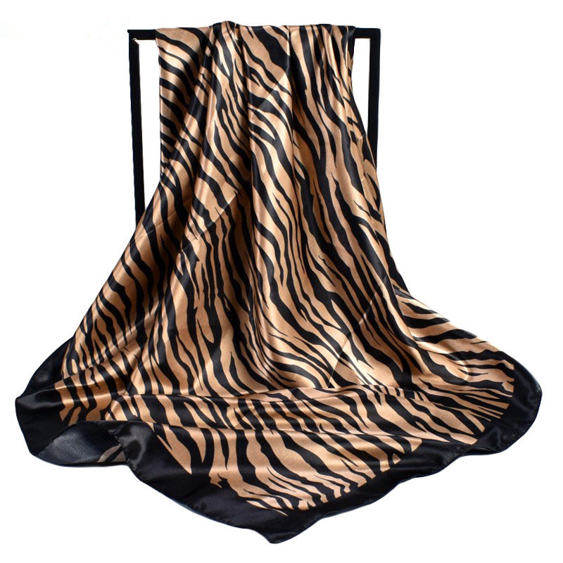 Foulard carré en soie imprimé rayures zébrées 90x90cm pour femme, bandana, hijab, accessoire de mode, décoration, écharpe de cou