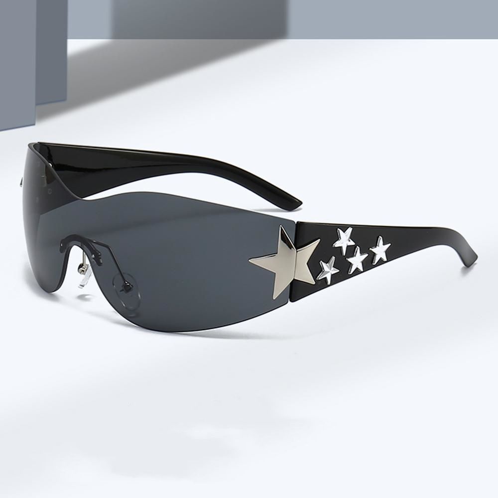 ChimCool-Lunettes de soleil noires pour femmes et hommes, lunettes d'été UV400, mode punk Y2K, décor d'étoiles, nuances, lunettes de voyage en plein air