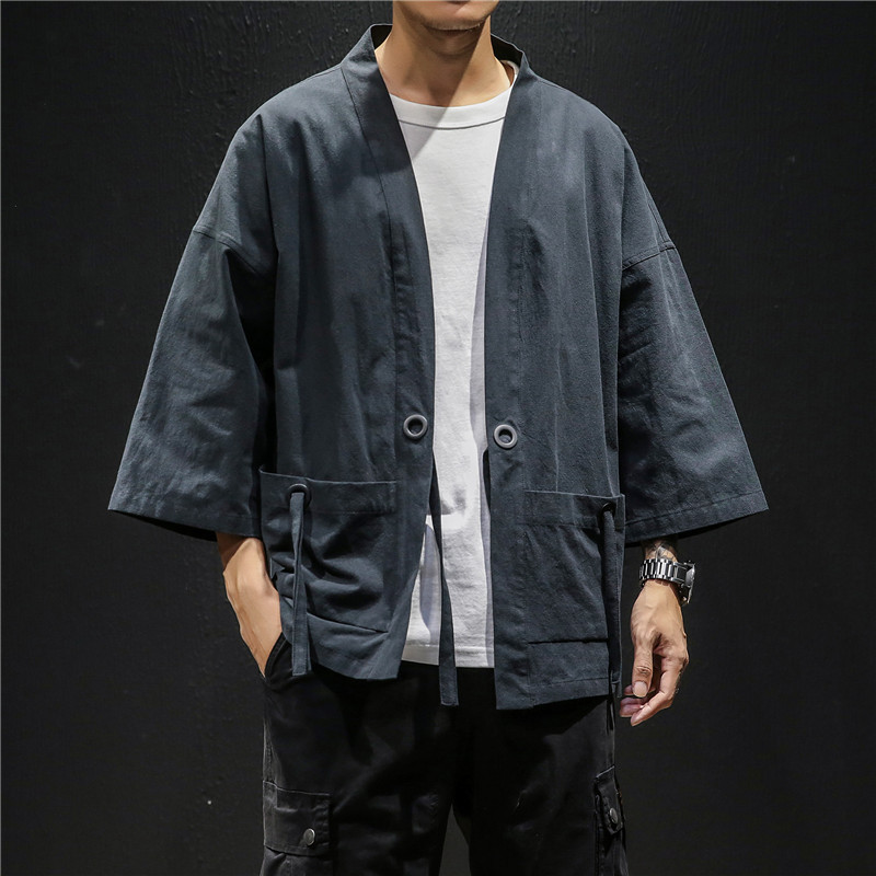 Cardigan Kimono Traditionnel Japonais Rétro en Coton et Lin, Vêtements de Samouraï, Style Chinois, Haori EntreMiStreetwear, Grande Taille 4XL 5XL