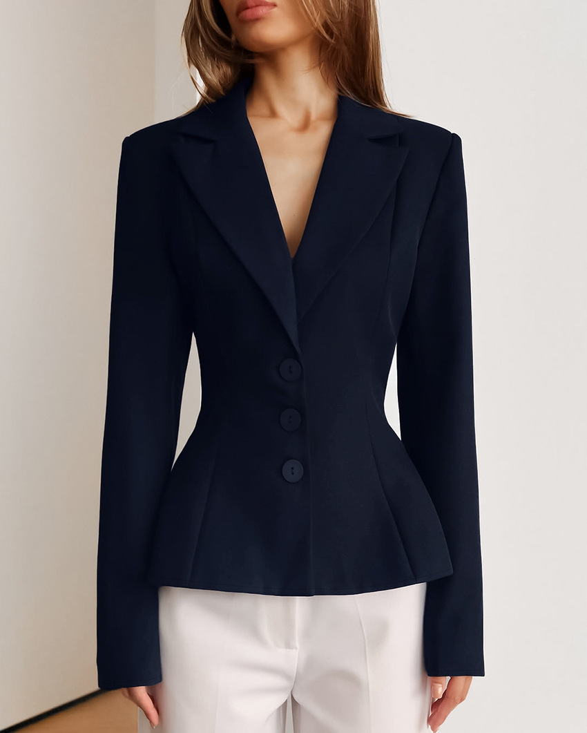 Veste femme 2025 printemps automne nouveau col cranté à manches longues cintrée à la taille élégant bureau dame Blazer avec épaules rembourrées