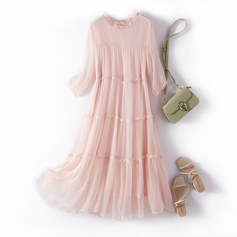 Robe longue d'été en mousseline pour femme, couleur unie, style bohème, nouvelle collection 2026, élégante et raffinée, idéale pour la plage