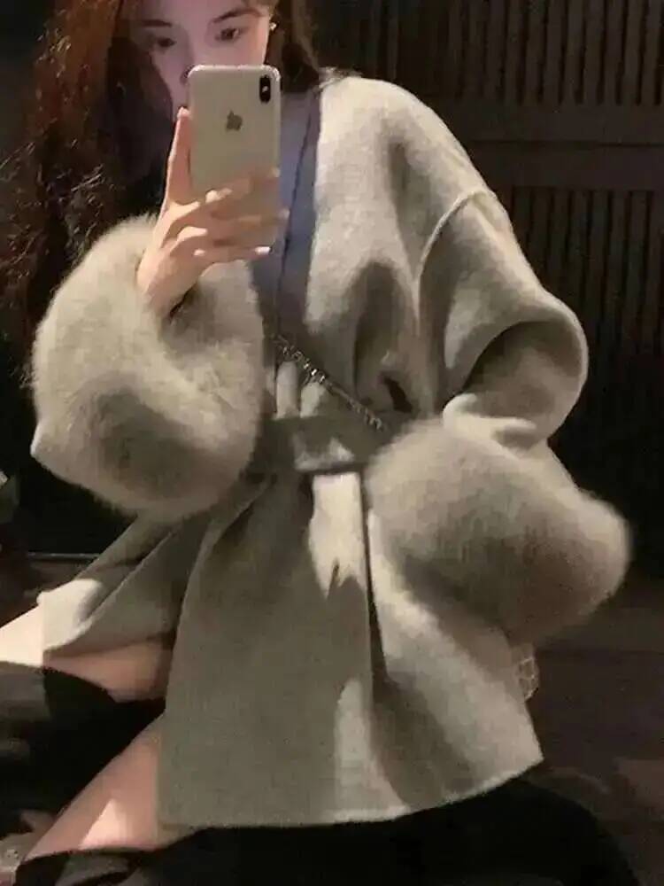 UCXQ-Manteau en laine à manches longues pour femme, pardessus patchwork, veste élégante, beaux vêtements, avocat, bureau, automne, printemps, 2025