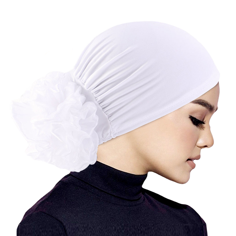 Femmes Hijabs Turban grande fleur tissu élastique bandes de cheveux chapeau bonnet dames musulman solide perte de cheveux écharpe casquette cheveux accessoires
