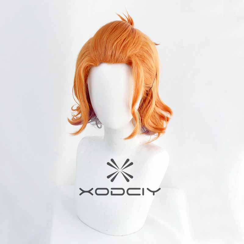Twisted-Wonderland – perruque Cosplay en cheveux synthétiques, Orange mixte, courts, résistants à la chaleur, pour fête de carnaval, Halloween + bonnet