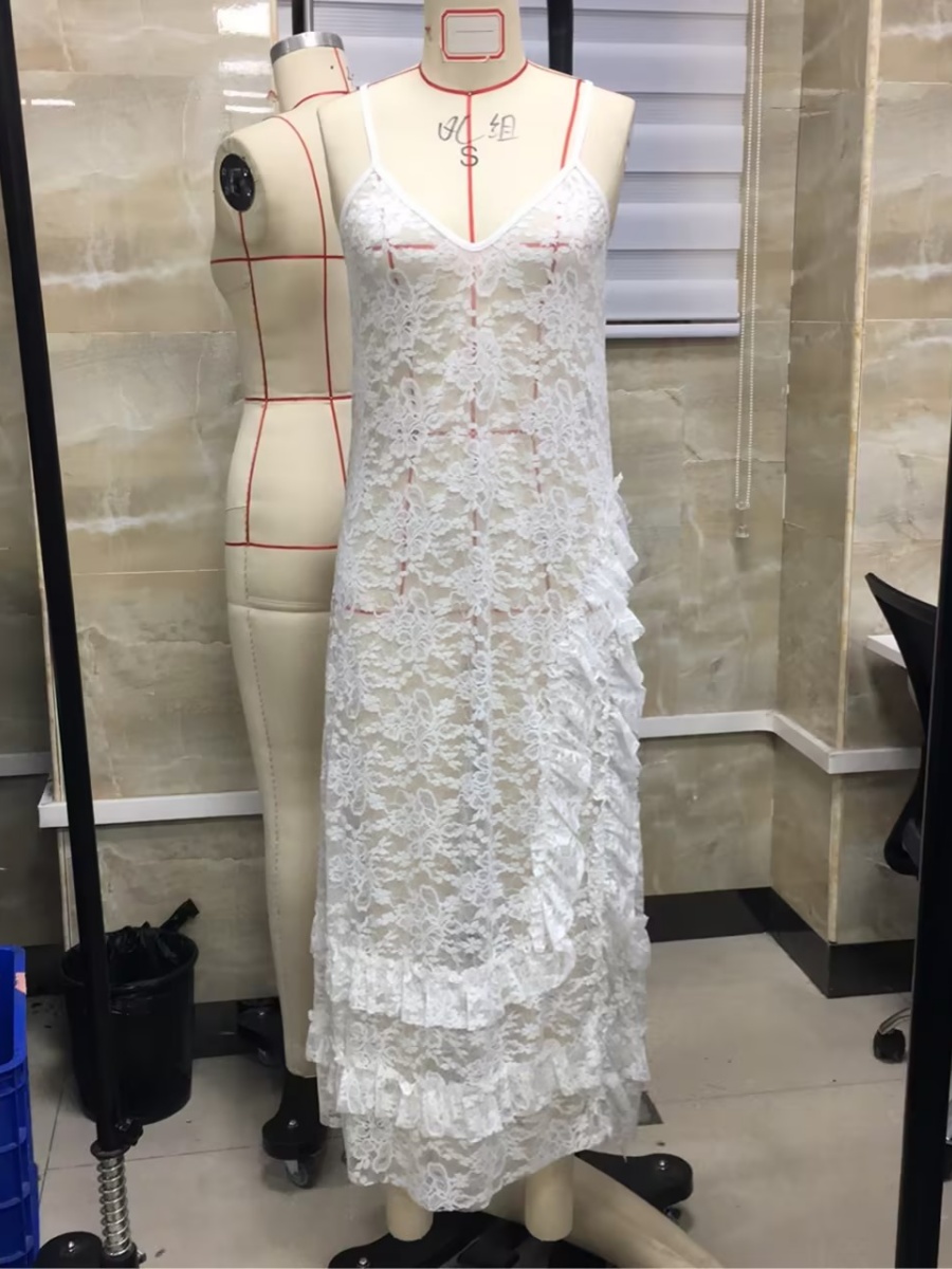 Mode coréenne dentelle mince Camis robes femmes col en V sans manches taille haute robe fendue femme couches Fairycore Grunge robe d'été