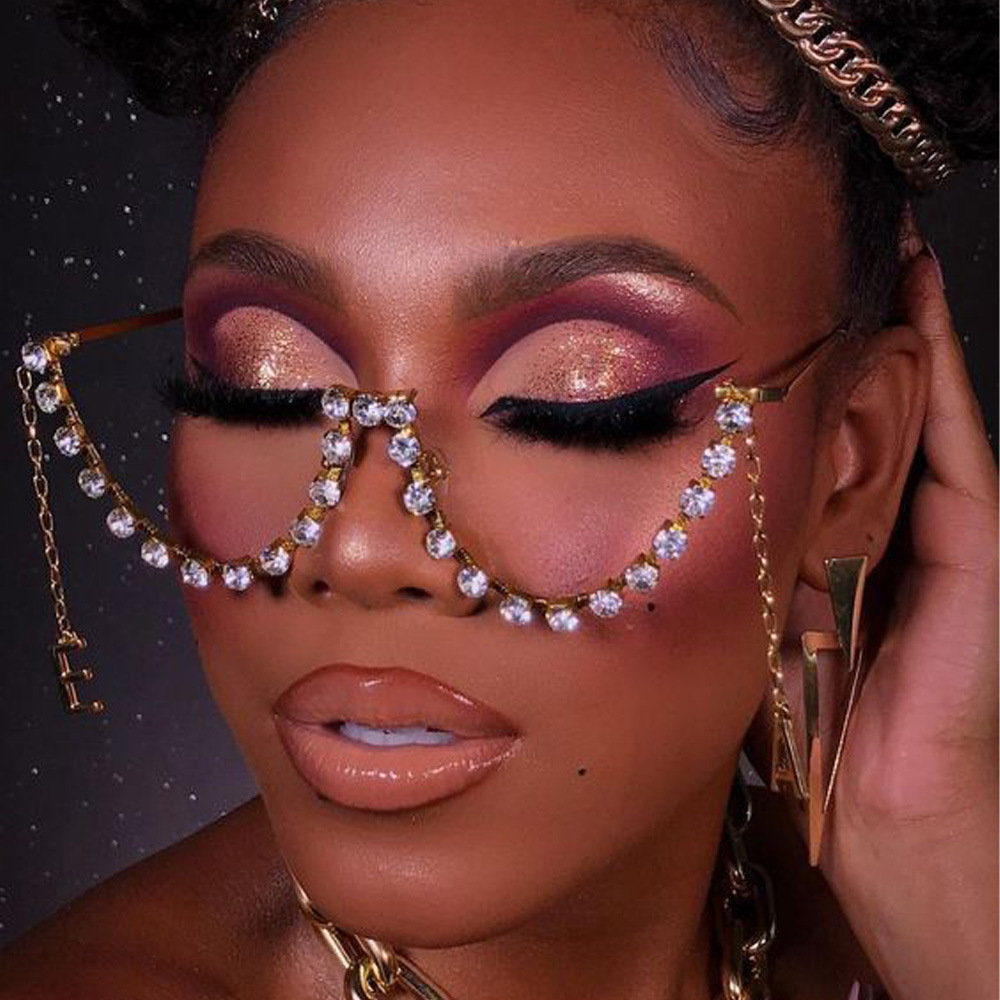 Monture de lunettes géométrique tendance en zircon pour femme, sans verres, bijou de visage, monture de lunettes de luxe en cristal pour mariée, accessoires de fête
