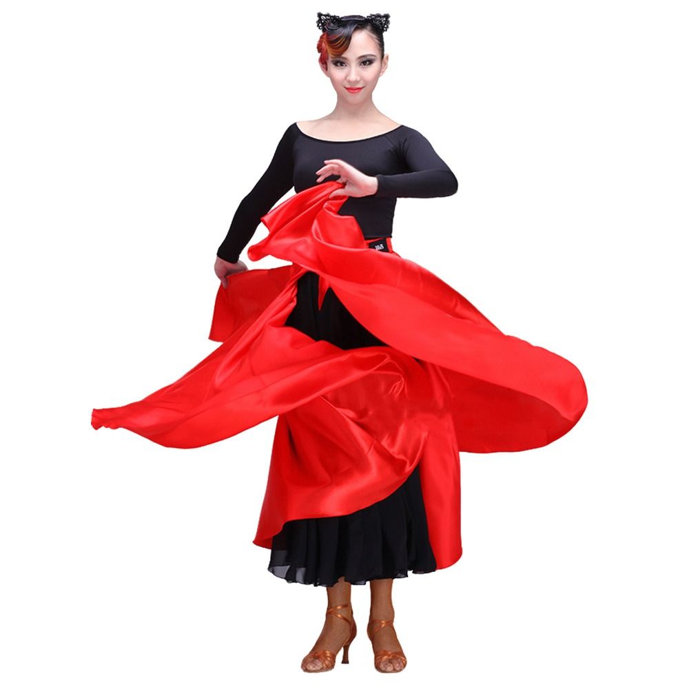 Jupe de flamenco espagnole fluide en polyester, grande ampleur, pour costumes de danse orientale, performance de danse de salon et jupe de danse gitane pour femme