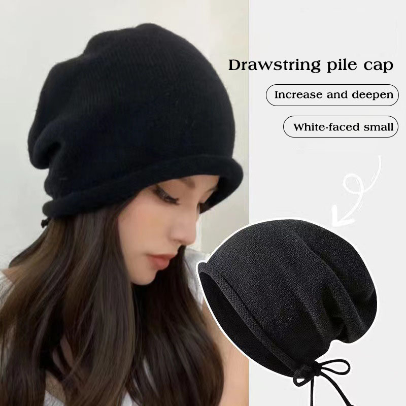 RICYGVM cordon Baggy Slouchy Bonnet pour femmes automne hiver oreille garder au chaud Skullies casquette mode fille Kint laine chapeau