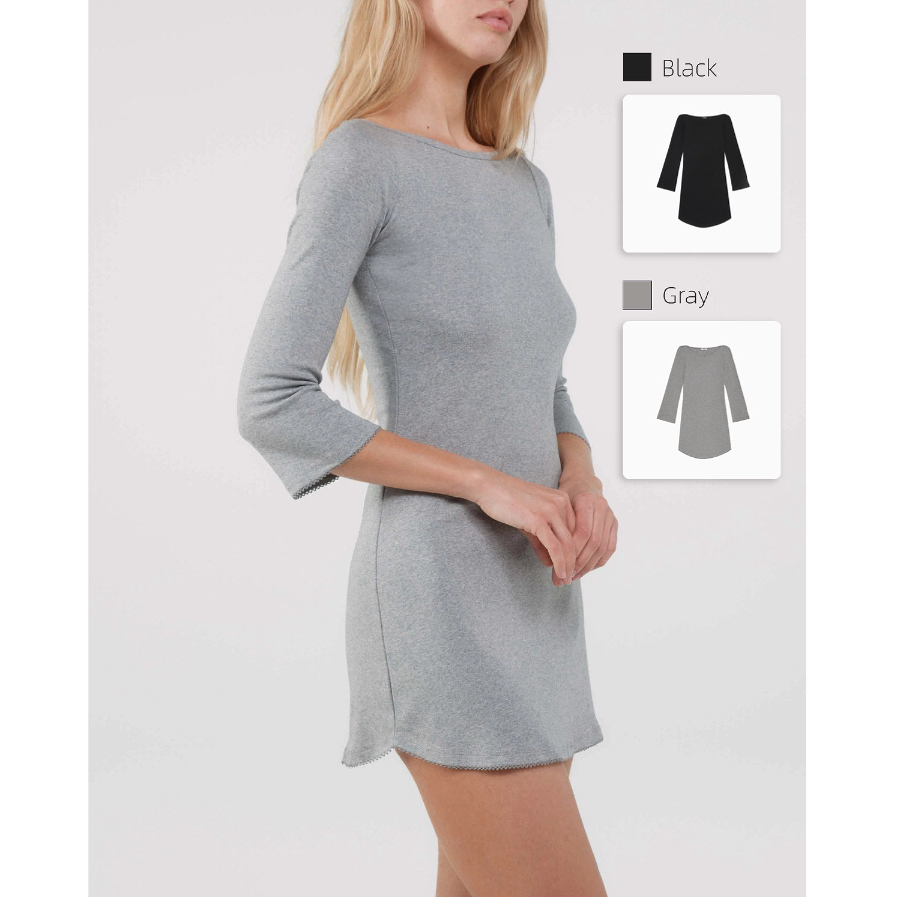 Robe COU The Rina noire et grise à manches trois-quarts, robe élégante, simple et décontractée