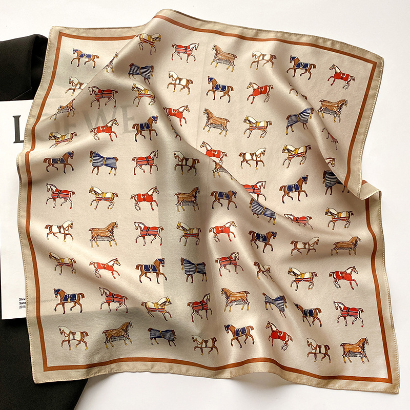 Écharpe de cou de marque de luxe pour femmes, écharpes de tête de cheval imprimées, écharpes de cheveux pour dame, écharpes de bureau, châles bandana carrés, injPresidency, 100%