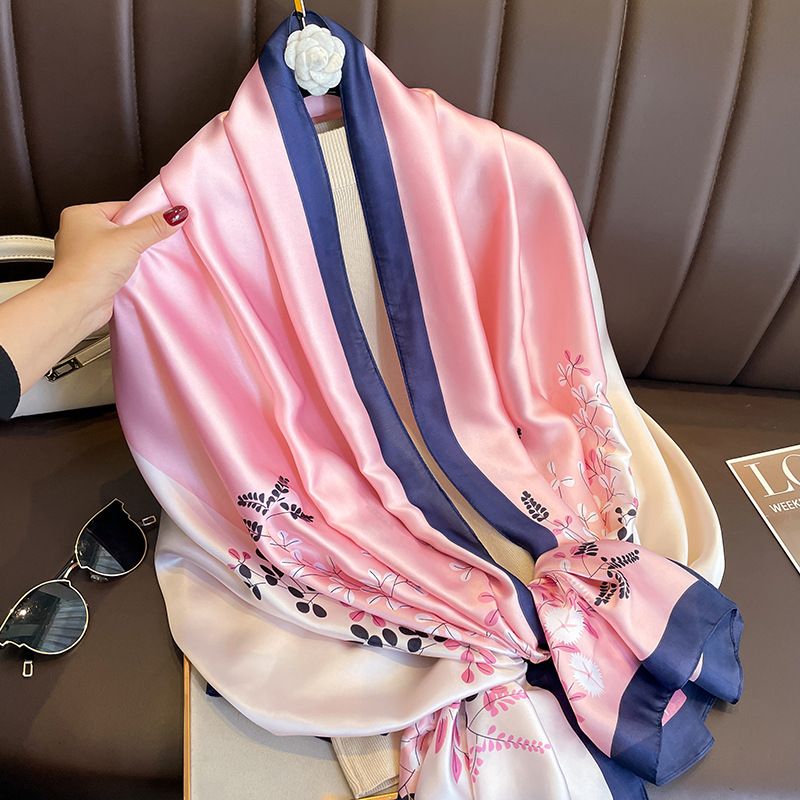 Longue Foulard en soie pour femmes, Pashmina Floral, châle enveloppant, Bufanda, Poncho de plage, printemps-automne