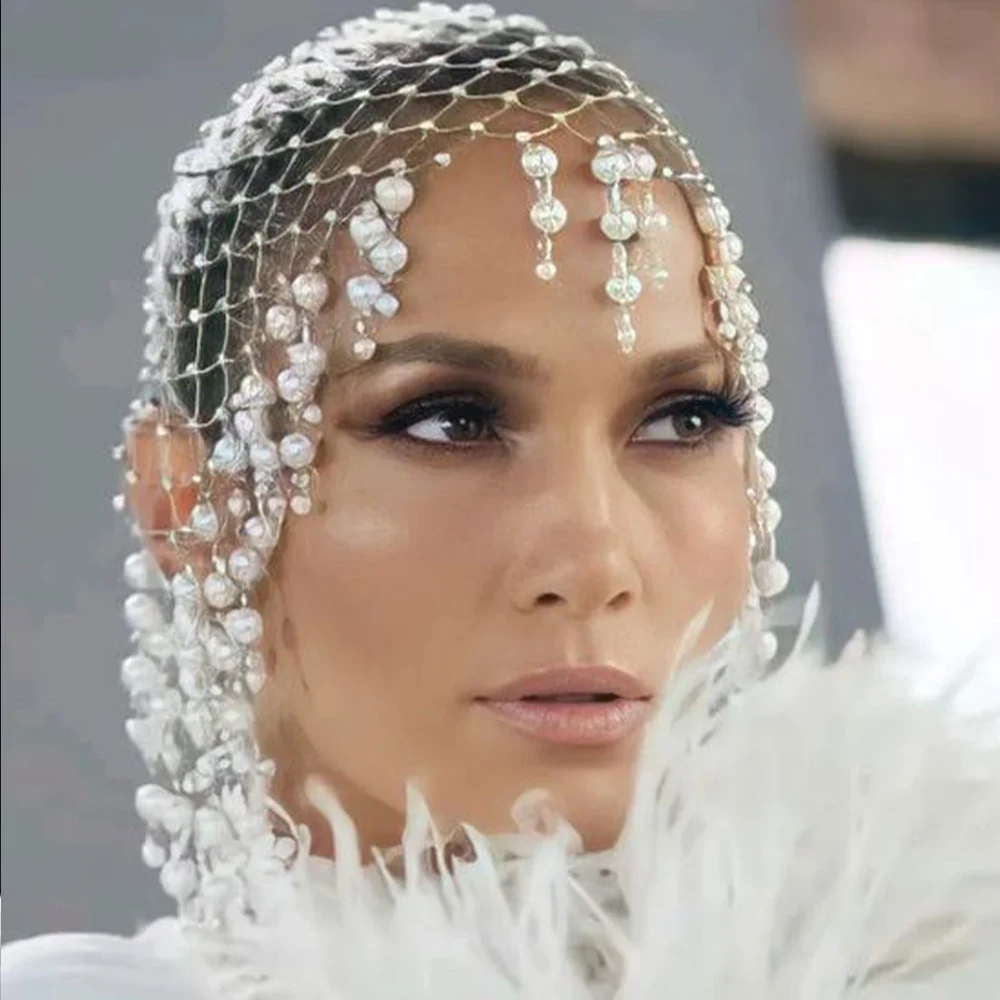 Accessoires pour cheveux en perles de mariage, bandeaux de cheveux faits à la main avec pompon, couvre-chef de luxe pour femmes