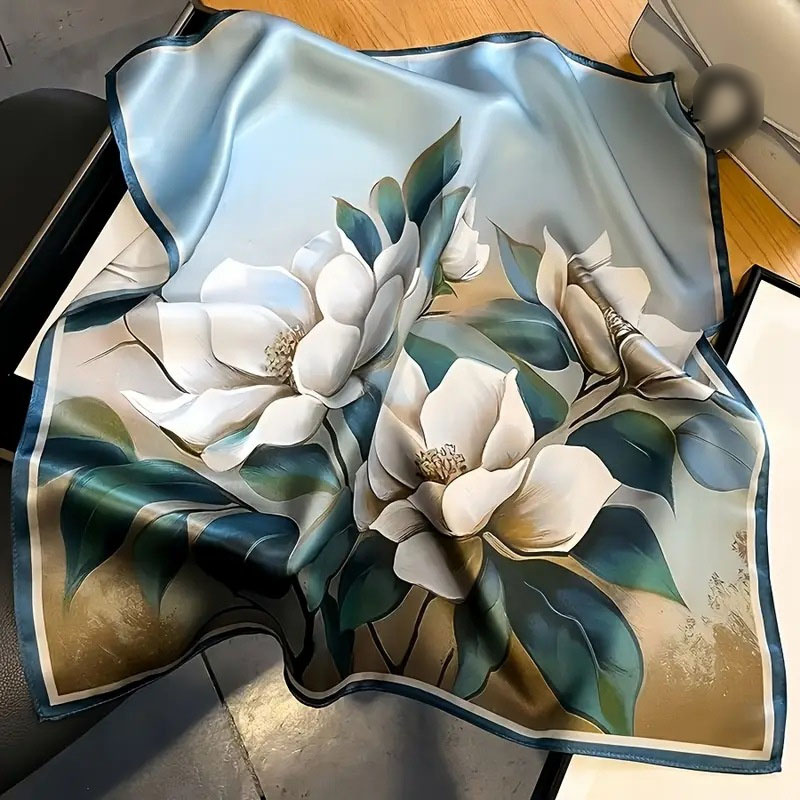 Foulard carré en soie imprimé roses classiques, bandana fin, châle de mode, écharpe polyvalente, bandeau pour cheveux, foulard pour femme