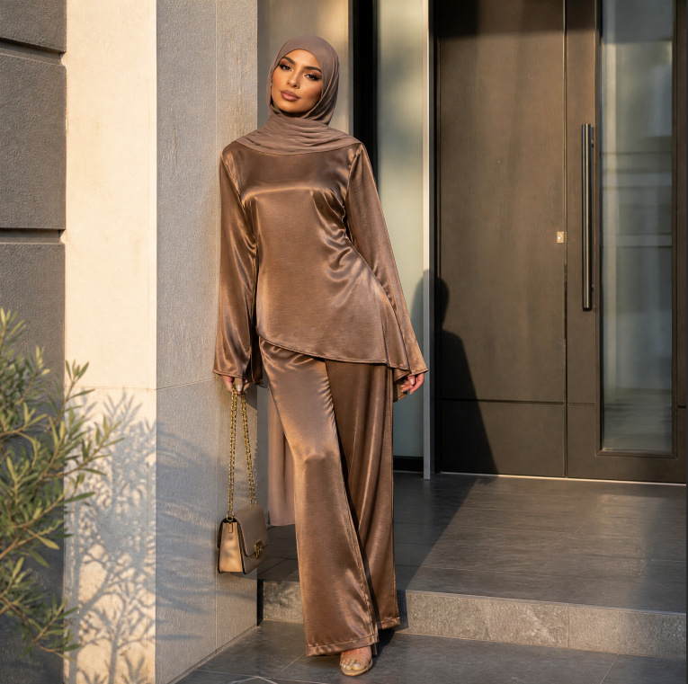 Ensemble 2 pièces pour femme : Blouse et pantalon large, tenue musulmane Eid, haut et pantalon, Ramadan, Maroc, tenues à lacets, Dubaï, Islam, ensemble décontracté