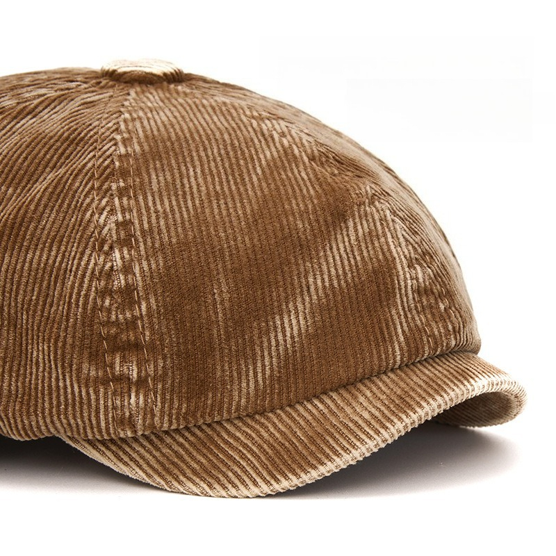 Béret octogonal en velours côtelé lavé de style britannique, chaud pour l'automne et l'hiver, pour hommes et femmes, grande circonférence de tête, casquette élégante.