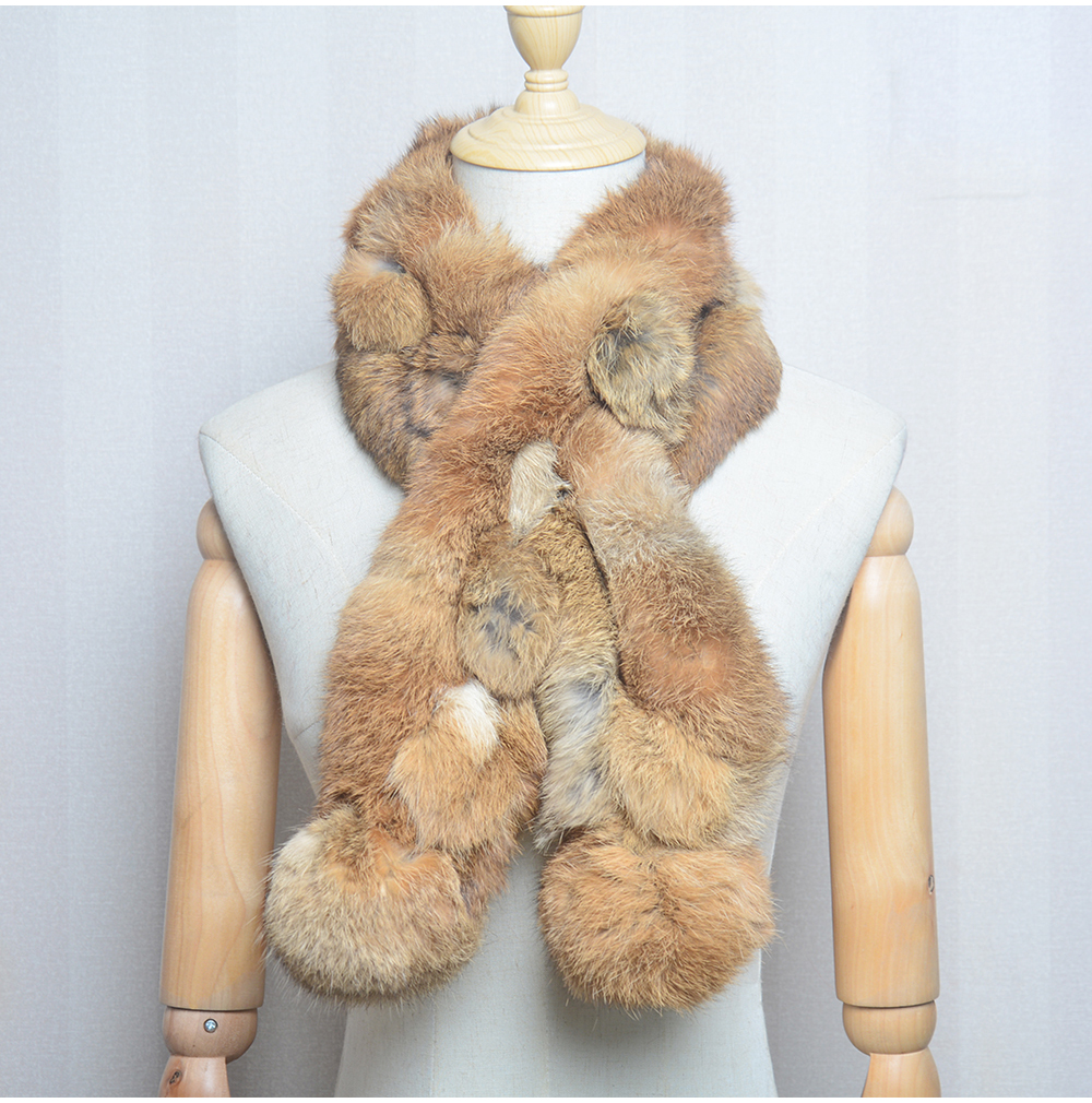 Femmes hiver lapin fourrure écharpe 100% naturel lapin fourrure mode chaud et doux foulard en gros Pompon fourrure foulards bandeaux