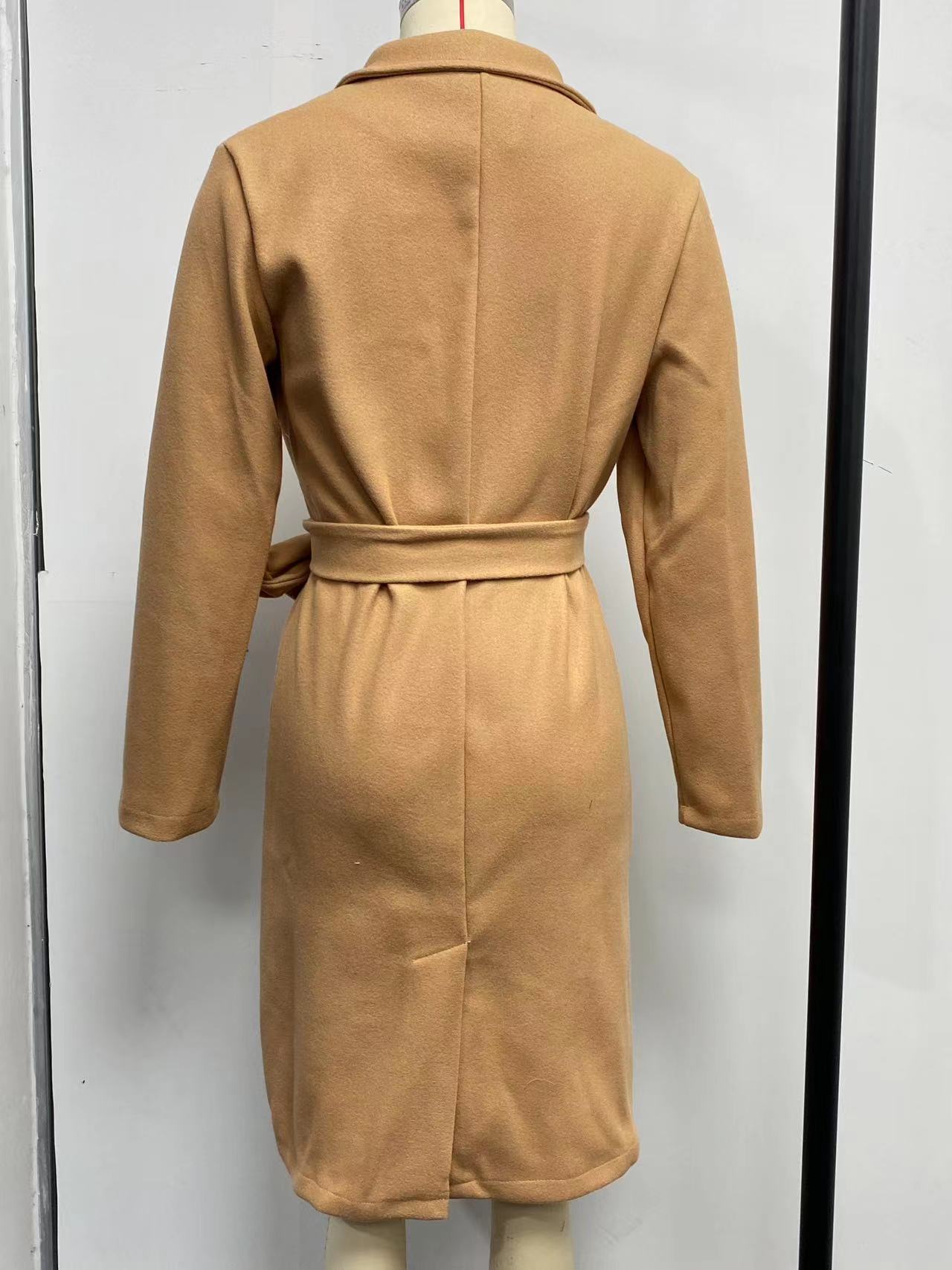 Manteaux d'automne et d'hiver européens et américains pour femmes, couleur unie, col à revers, manches longues, en laine, style simple