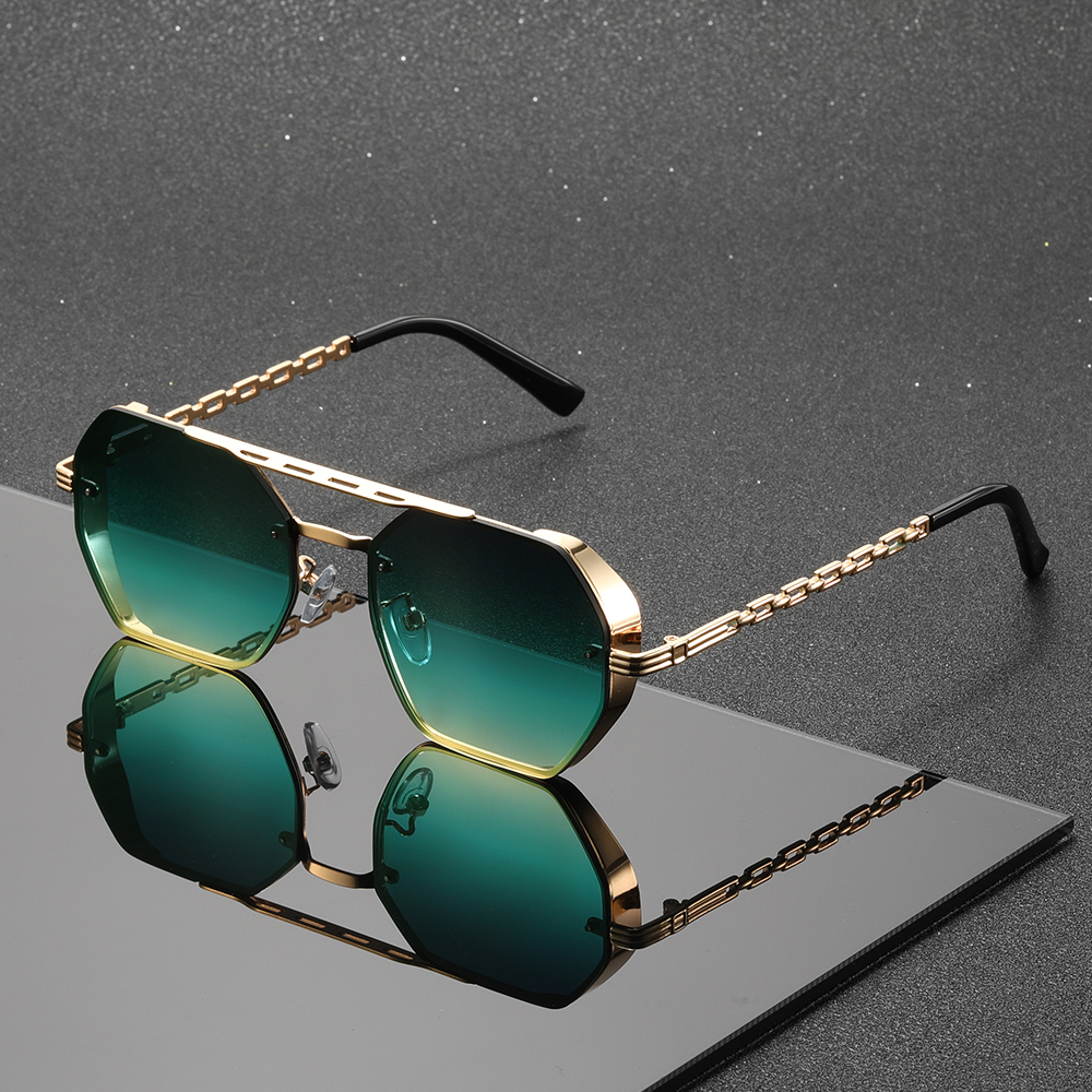Lunettes de soleil dégradées polygonales, monture métallique, style hip-hop rétro neutre, durables et à la mode, 1 pièce
