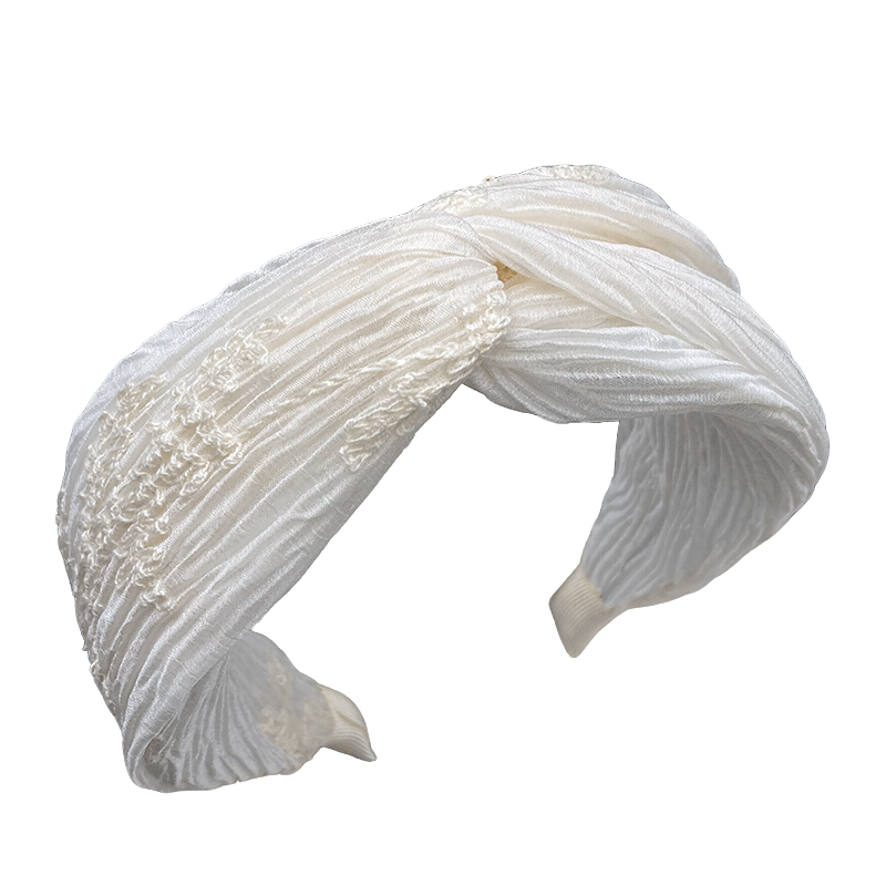Nouveau serre-tête tendance et simple pour femme, couleur blanc cassé, à bord large et plissé, pour coiffure haute et lavage des cheveux