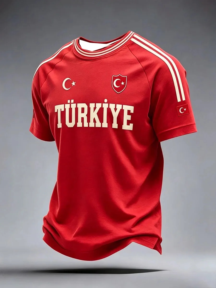 T-shirt de sport décontracté pour hommes, uniforme de football des supporters turcs, imprimé en 3D, séchage rapide, respirant, manches courtes, t-shirt d'entraînement