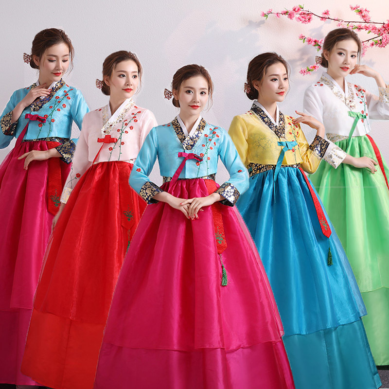 Hanbok pour femmes, Costume traditionnel coréen, vêtements de cour de spectacle de palais minoritaire, robe de danse pour fête de mariage, nouvel an, fleur